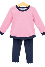 Trotter Street Kids TSF26 Reagan Pant Set Pink Stripe/Navy