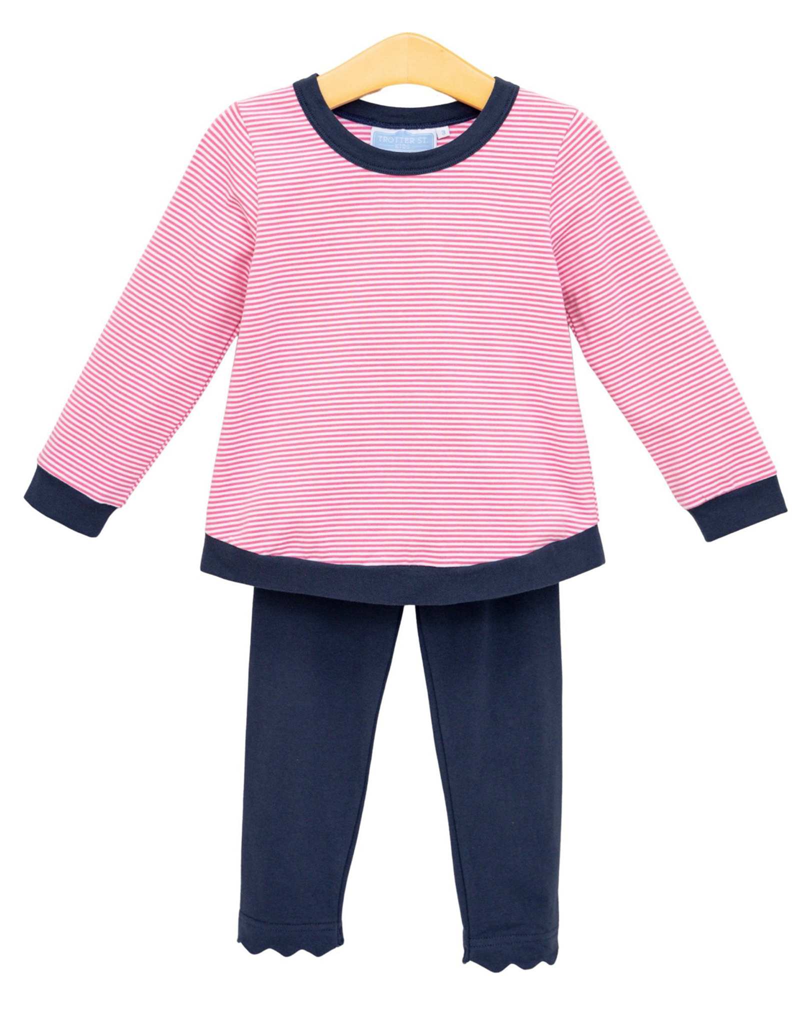 Trotter Street Kids TSF26 Reagan Pant Set Pink Stripe/Navy
