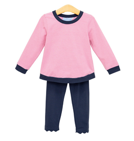Trotter Street Kids Reagan Pant Set Pink Stripe/Navy