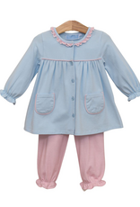 Trotter Street Kids TSF26 Amelia Bloomer Set Pink Microgingham/Blue