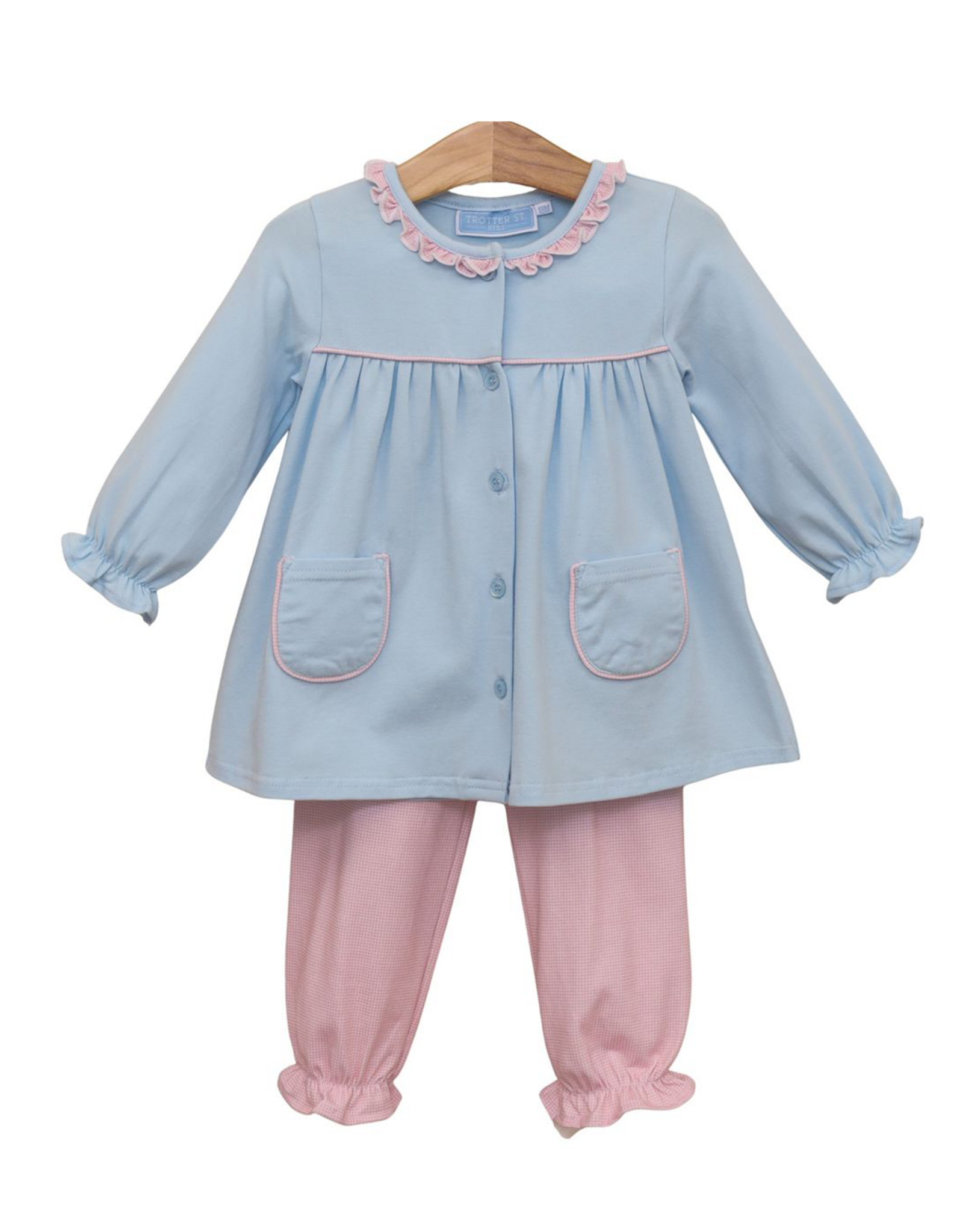 Trotter Street Kids TSF26 Amelia Bloomer Set Pink Microgingham/Blue