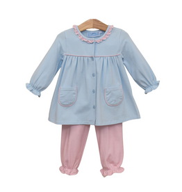 Trotter Street Kids Amelia Bloomer Set Pink Microgingham/Blue