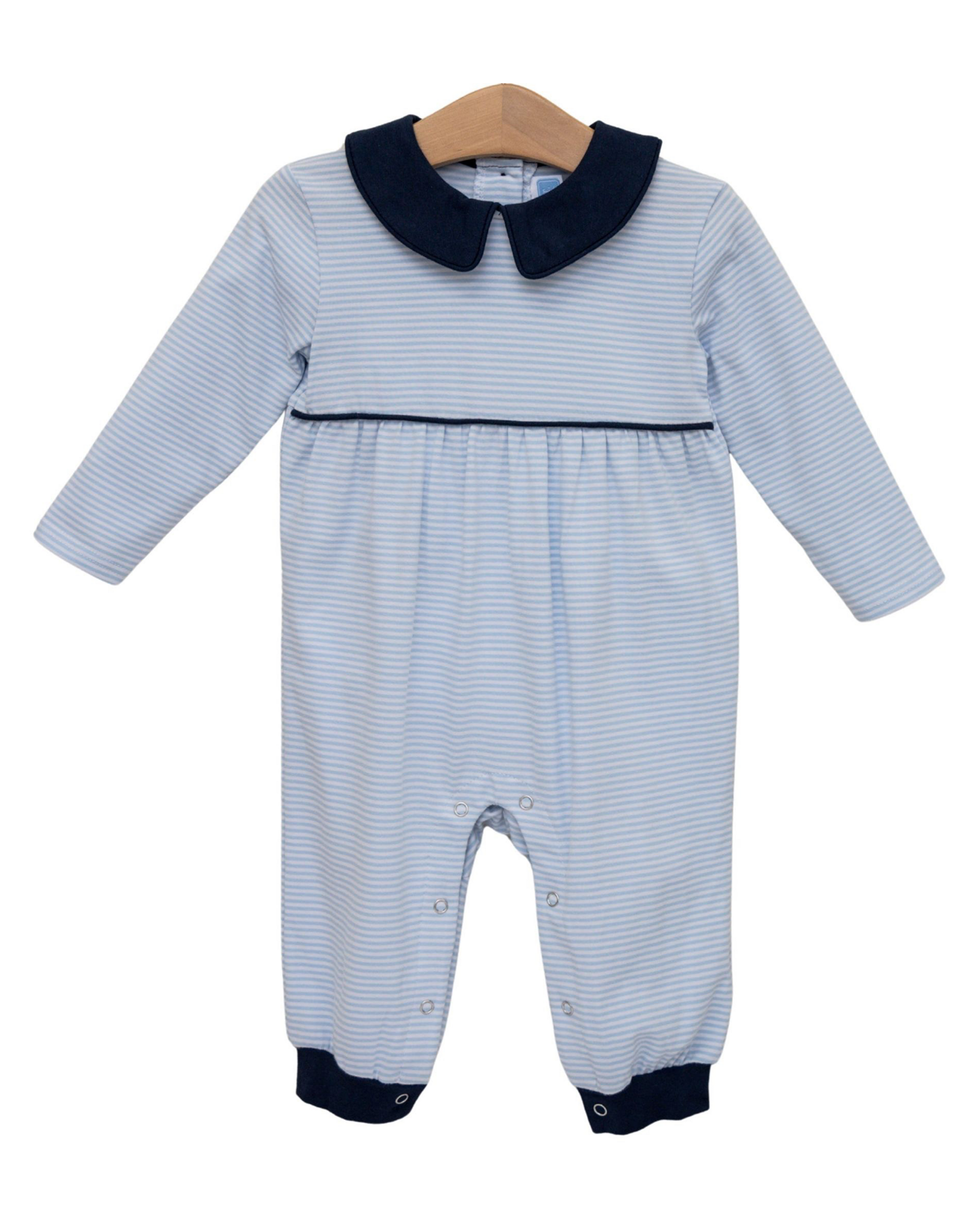 Trotter Street Kids TSF26 Gabriel Romper Lt. Blue Sripe/Navy
