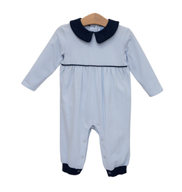 Trotter Street Kids Gabriel Romper Light Blue Sripe/Navy