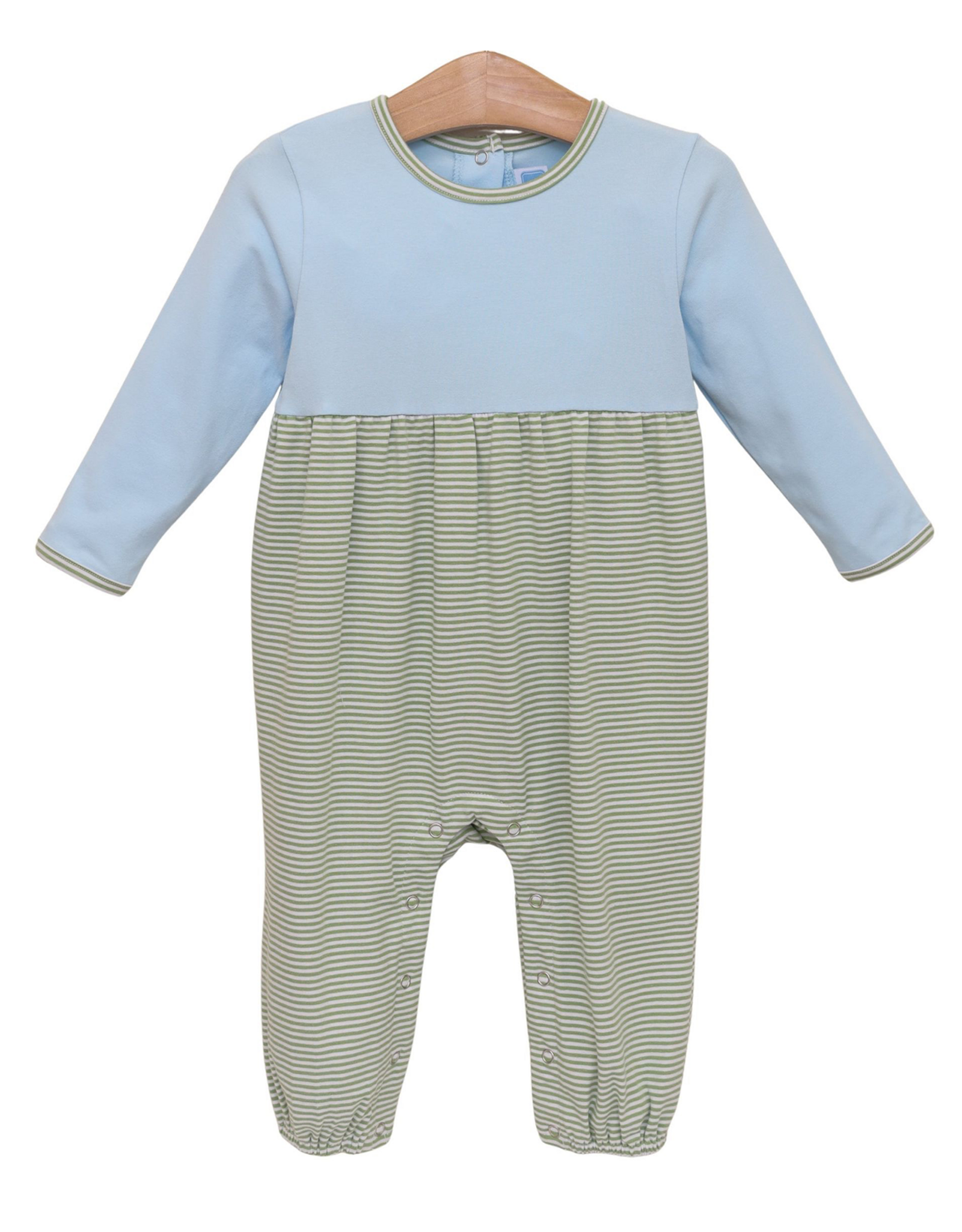 Trotter Street Kids TSF26 Preston Romper Green Stripe/Lt.Blue