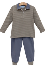Trotter Street Kids TSF26 Tucker Pullover Set Beige Stipe/Blue