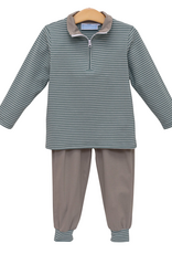 Trotter Street Kids TSF26 Tucker Pullover Set Sage Stripe/Beige