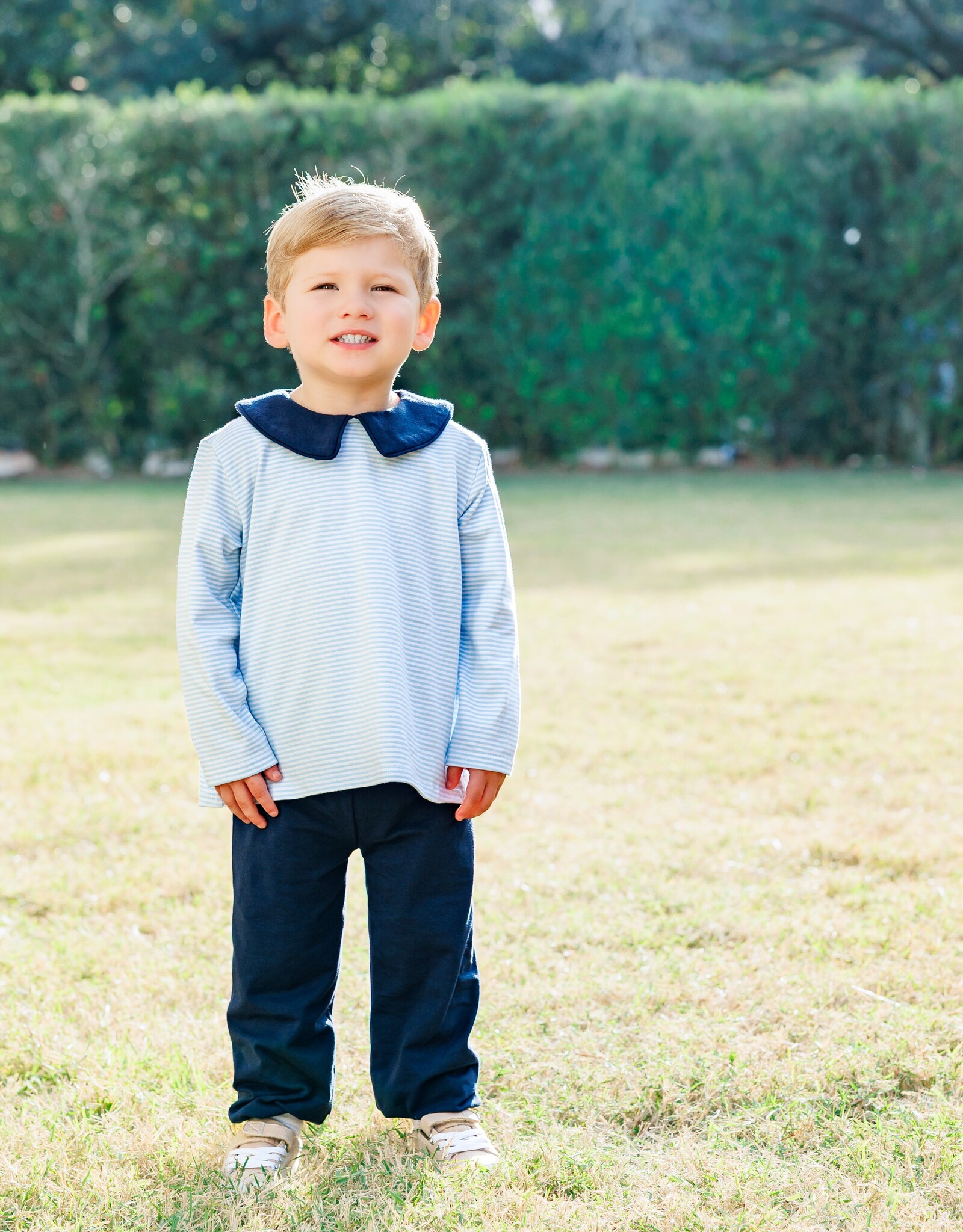 Trotter Street Kids TSF26 Archie Bloomer Pant Set Lt. Blue Stripe/Navy