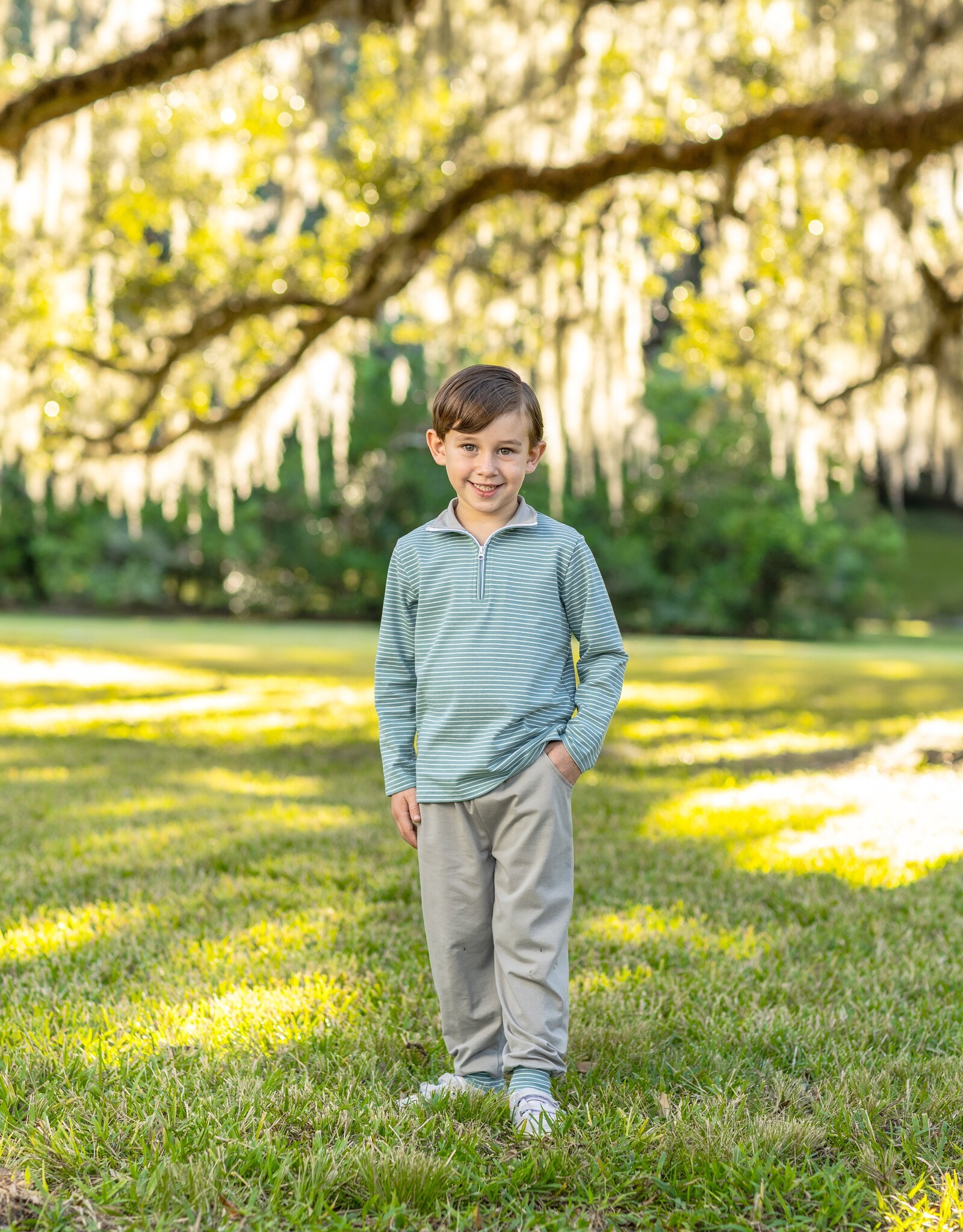 Trotter Street Kids TSF26 Tucker Pullover Set Sage Stripe/Beige