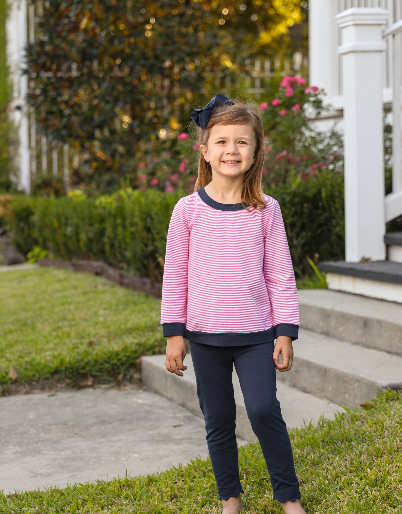 Trotter Street Kids TSF26 Reagan Pant Set Pink Stripe/Navy