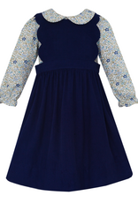 Claire and Charlie 3001D Navy Corduroy Scalloped Dress/ Floral Blouse