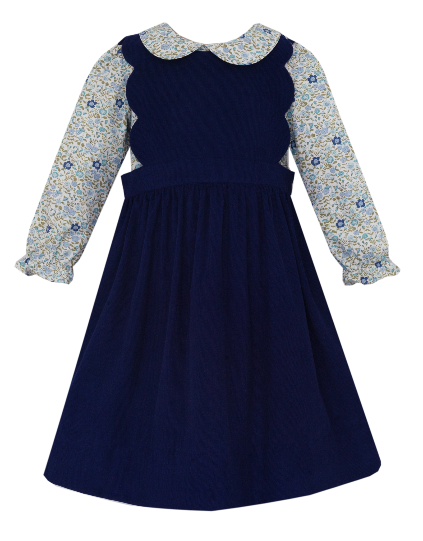 Claire and Charlie 3001D Navy Corduroy Scalloped Dress/ Floral Blouse