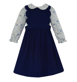 Claire and Charlie Navy Corduroy Scalloped Dress/ Floral Blouse