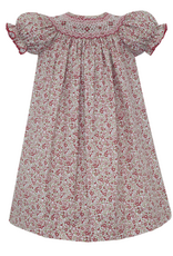 Claire and Charlie 3003A Red Floral Smocked Bishop Dress