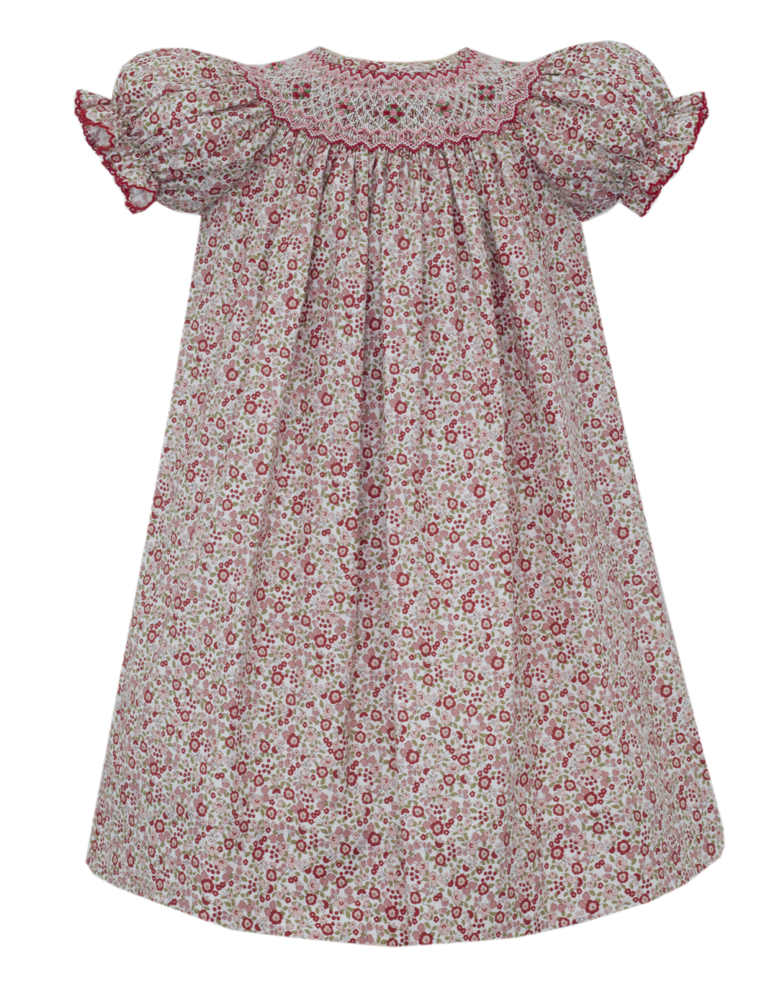 Claire and Charlie 3003A Red Floral Smocked Bishop Dress