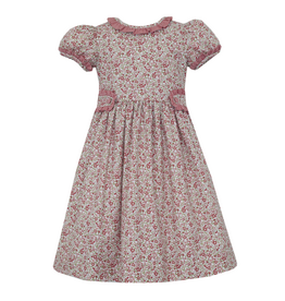 Claire and Charlie Red Floral Smocked  Float Dress