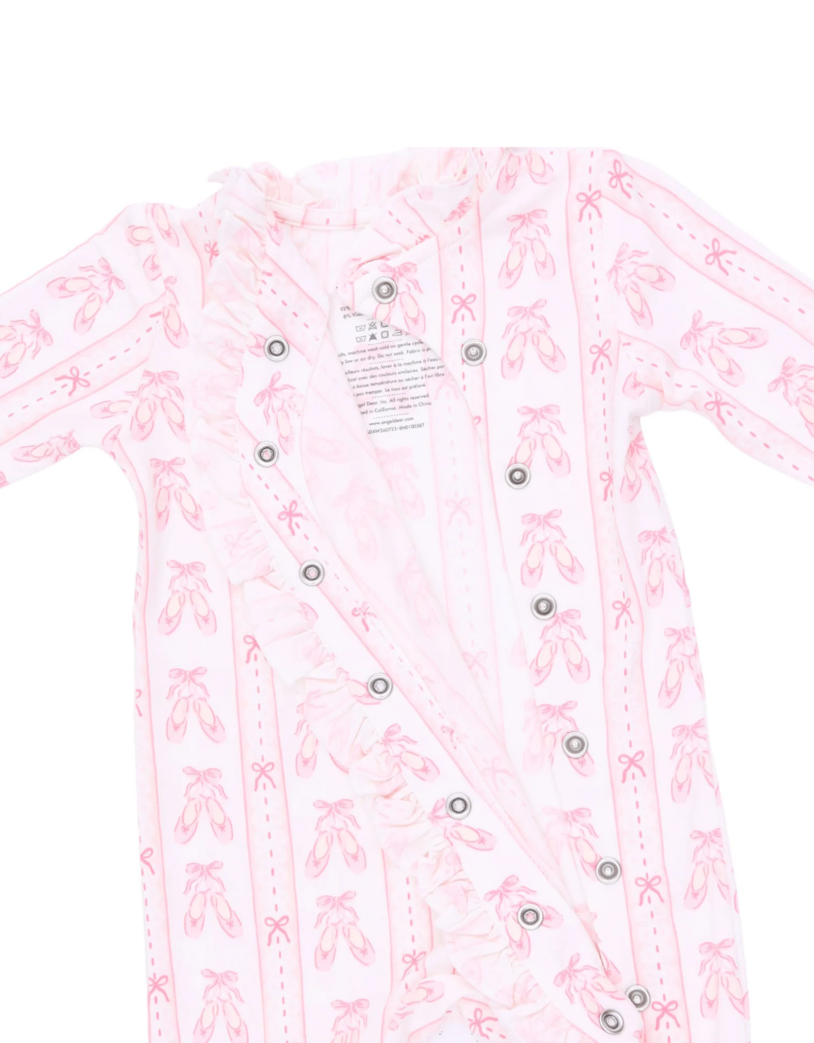 Angel Dear ADF26 Snap Footie Kimono Ruffle Ribbon Stripe Ballet Shoes