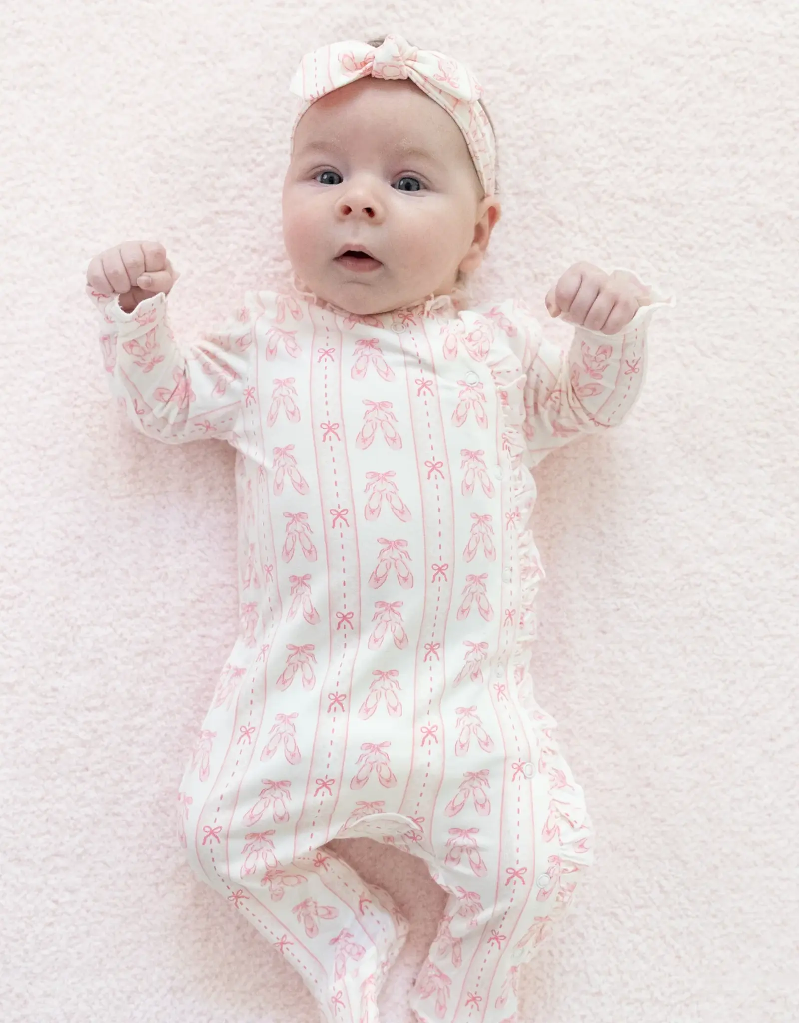 Angel Dear ADF26 Snap Footie Kimono Ruffle Ribbon Stripe Ballet Shoes