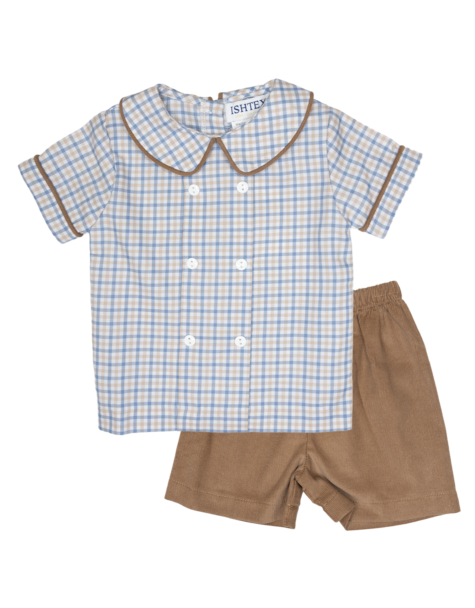Ishtex 6F125 Blue/Khaki Plaid Short Set