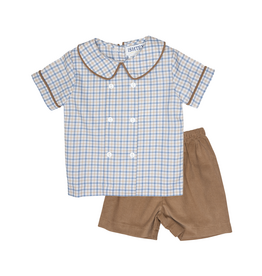 Ishtex Blue/Khaki Plaid Short Set