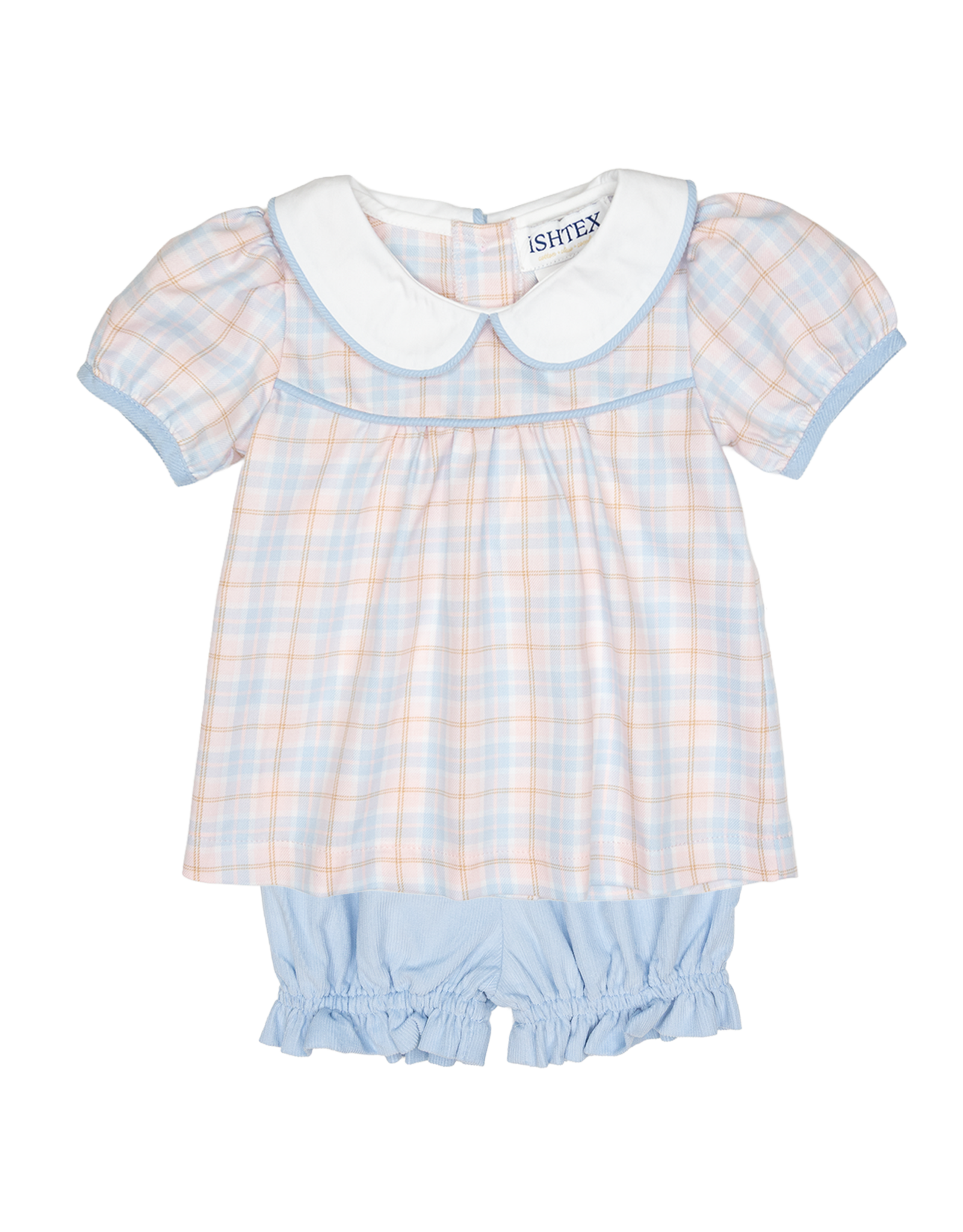 Ishtex 6F118 Blue/Pink Plaid Bloomer Set