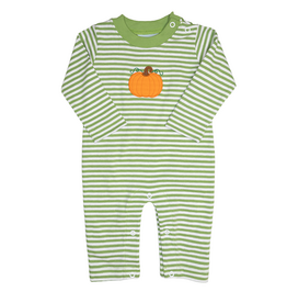 The Smiley Crab Romper Green Stripe Pumpkin