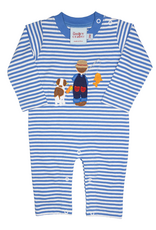 The Smiley Crab SCF26 Romper Chambray Stripe Fishing Boy/Dog