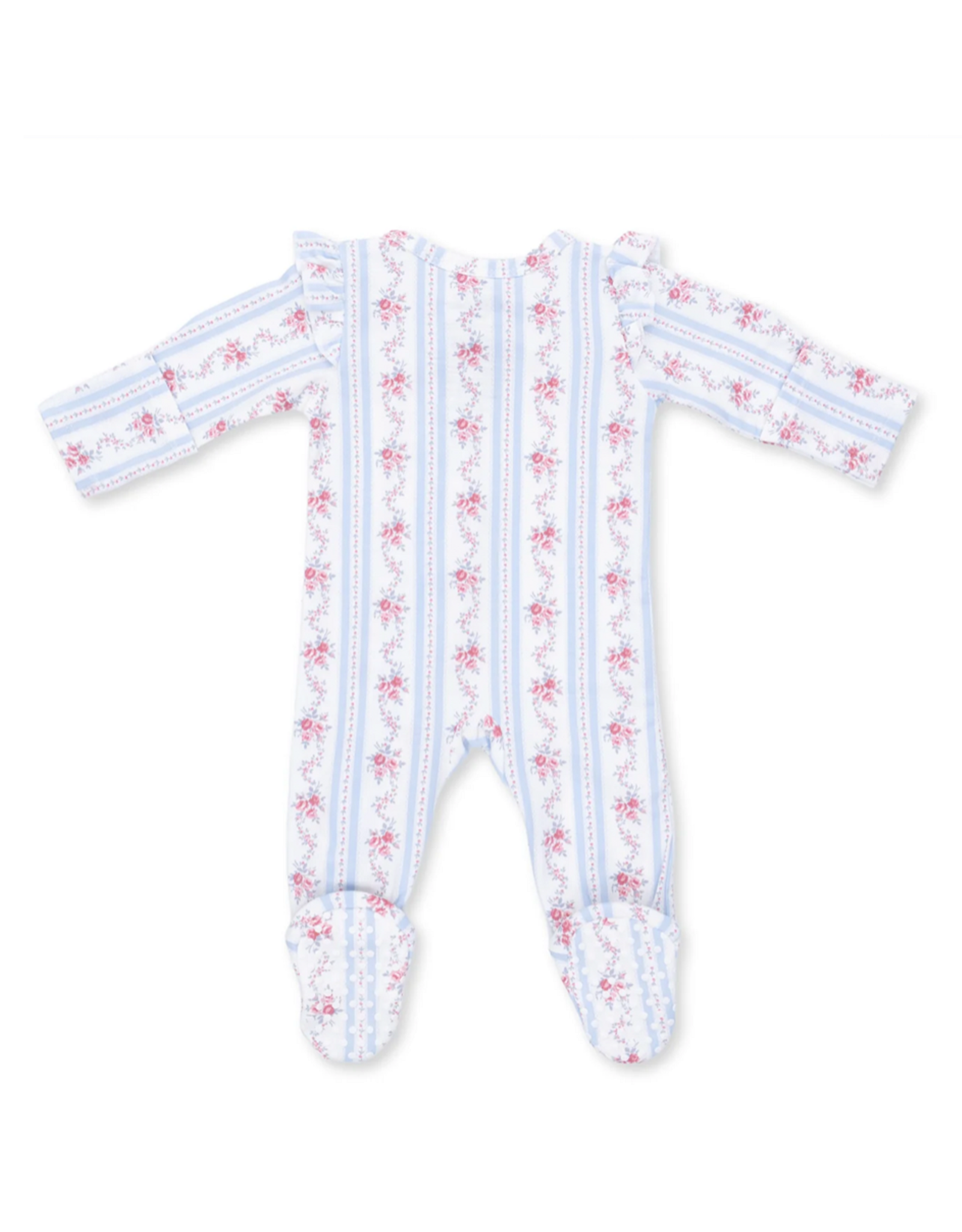 Angel Dear ADF26 2 Way Zipper Ruffle Sleeve Footie Anna Floral Stripe