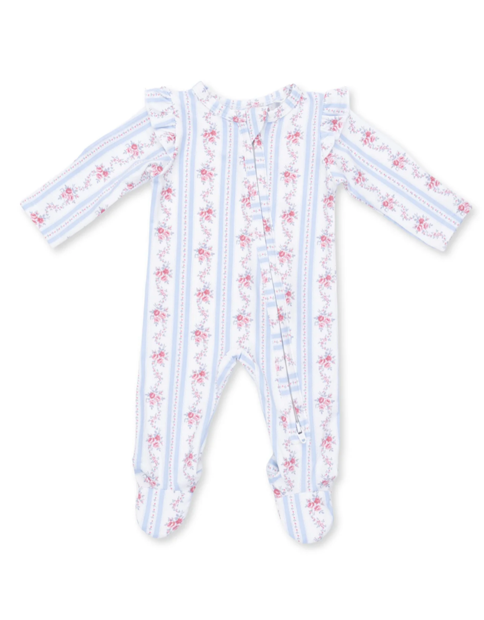 Angel Dear ADF26 2 Way Zipper Ruffle Sleeve Footie Anna Floral Stripe