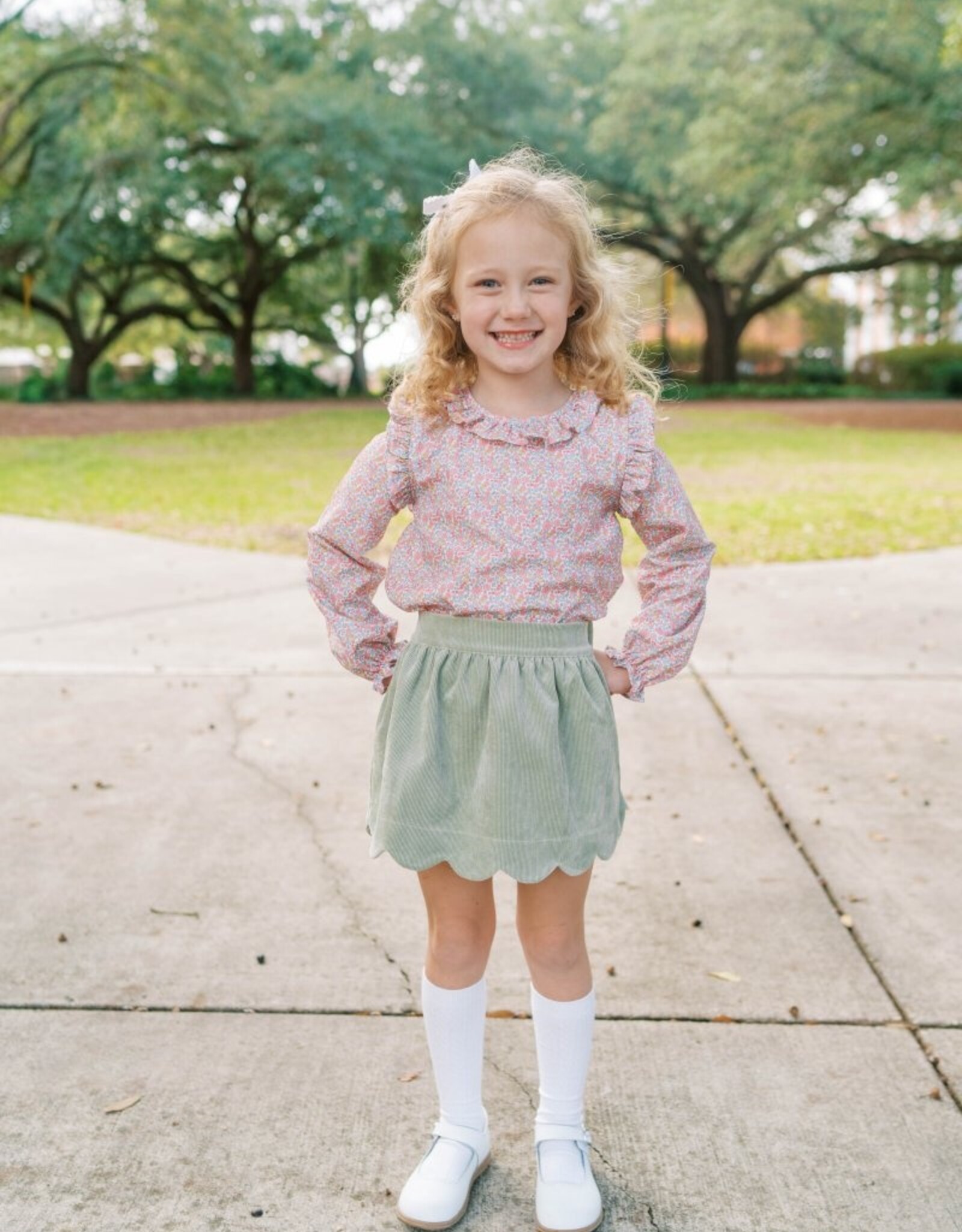 Lullaby Set Susie Scallop Skirt Sawgrass Green Corduroy