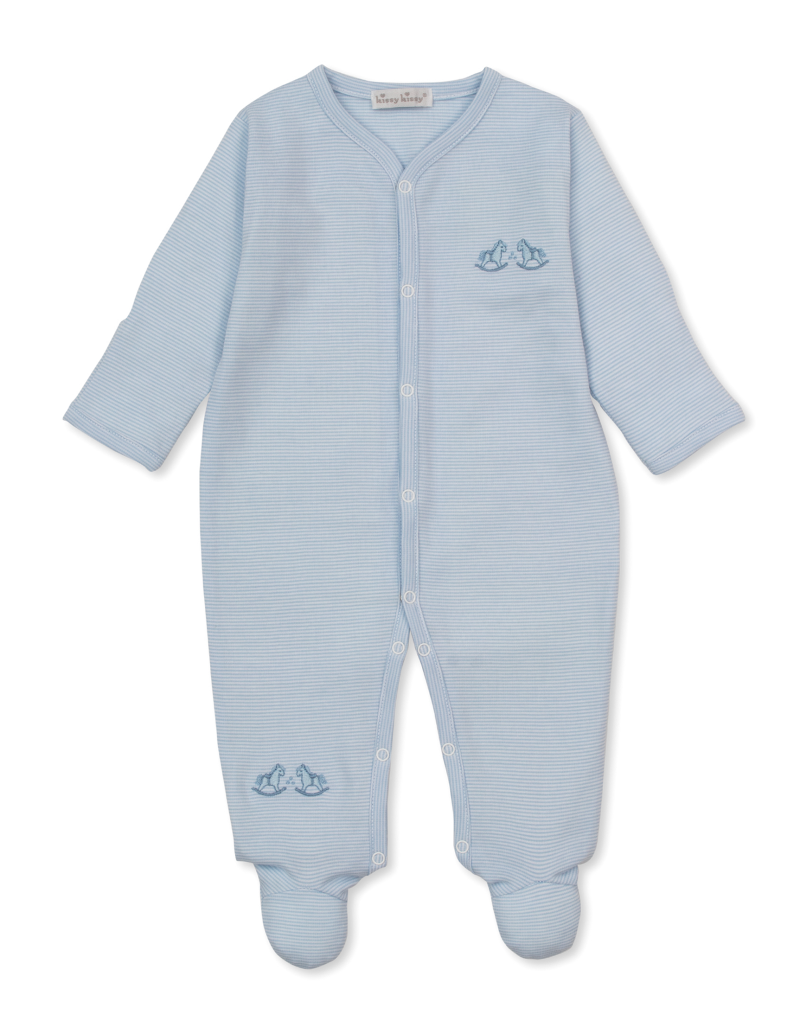 Kissy Kissy Gingham Rockers Stripe Footie BLUE