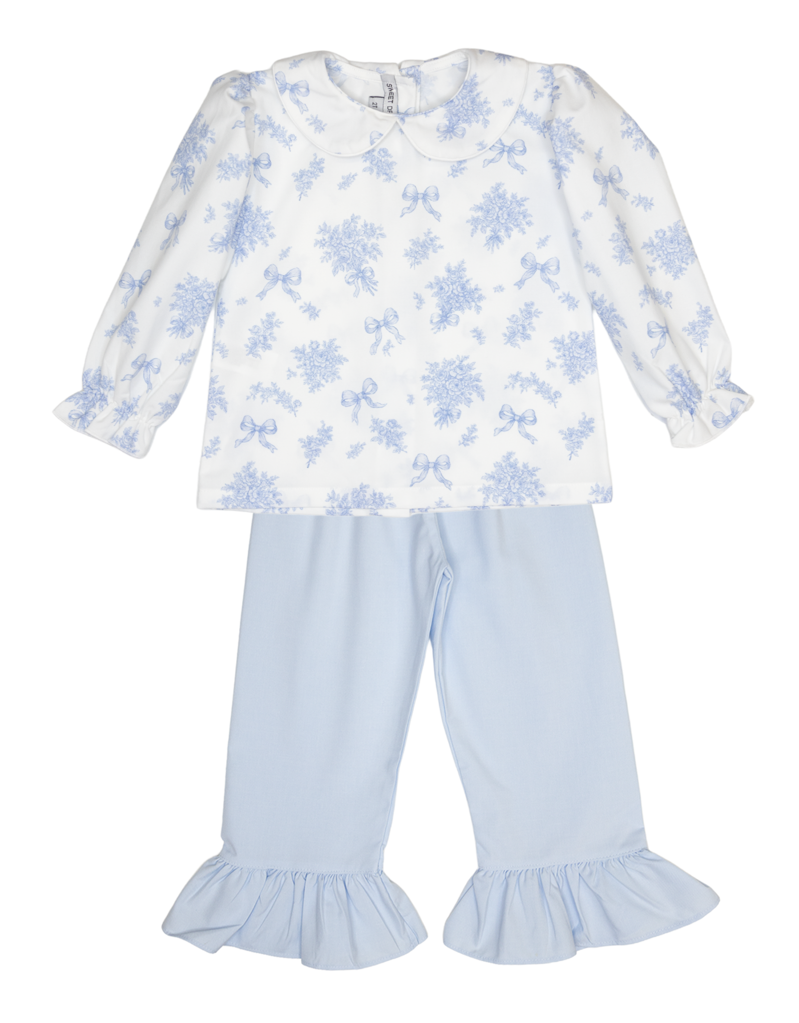 Sweet Dreams TT1502 Evie White/Blue Floral Bow Pant Set