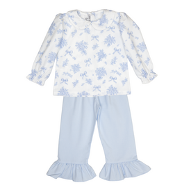 Sweet Dreams Evie White/Blue Floral Bow Pant Set