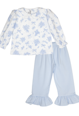 Sweet Dreams TT1502 Evie White/Blue Floral Bow Pant Set