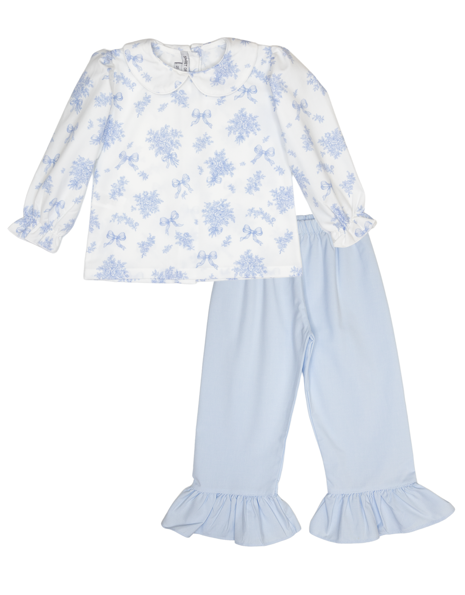 Sweet Dreams TT1502 Evie White/Blue Floral Bow Pant Set