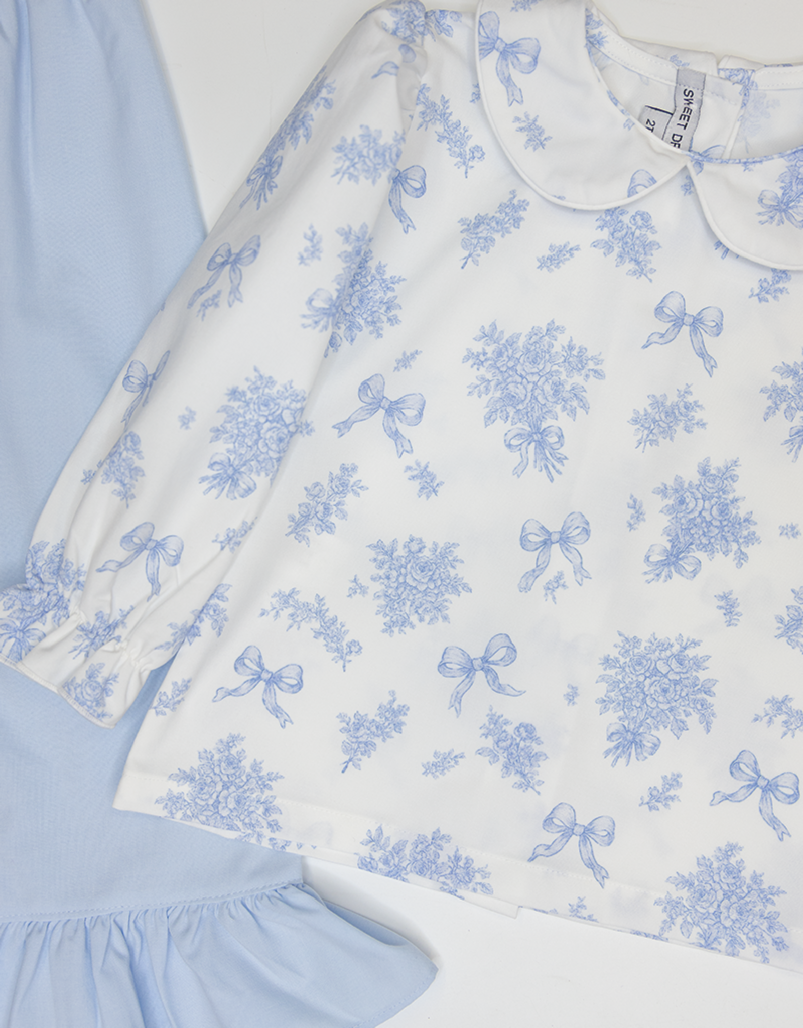 Sweet Dreams TT1502 Evie White/Blue Floral Bow Pant Set