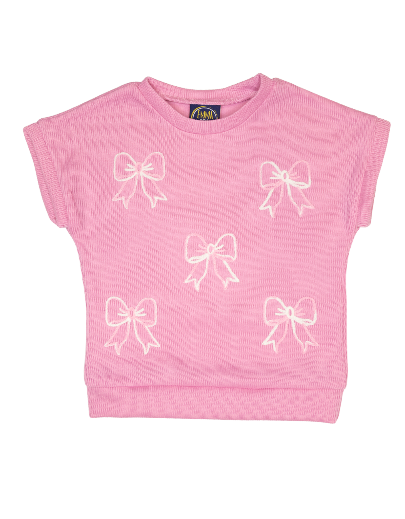 Emma Jean 1084 Pink Bow Embroidered Sweater