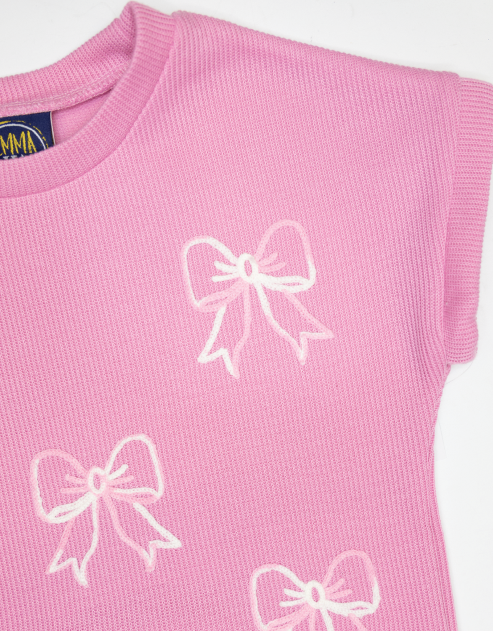 Emma Jean 1084 Pink Bow Embroidered Sweater