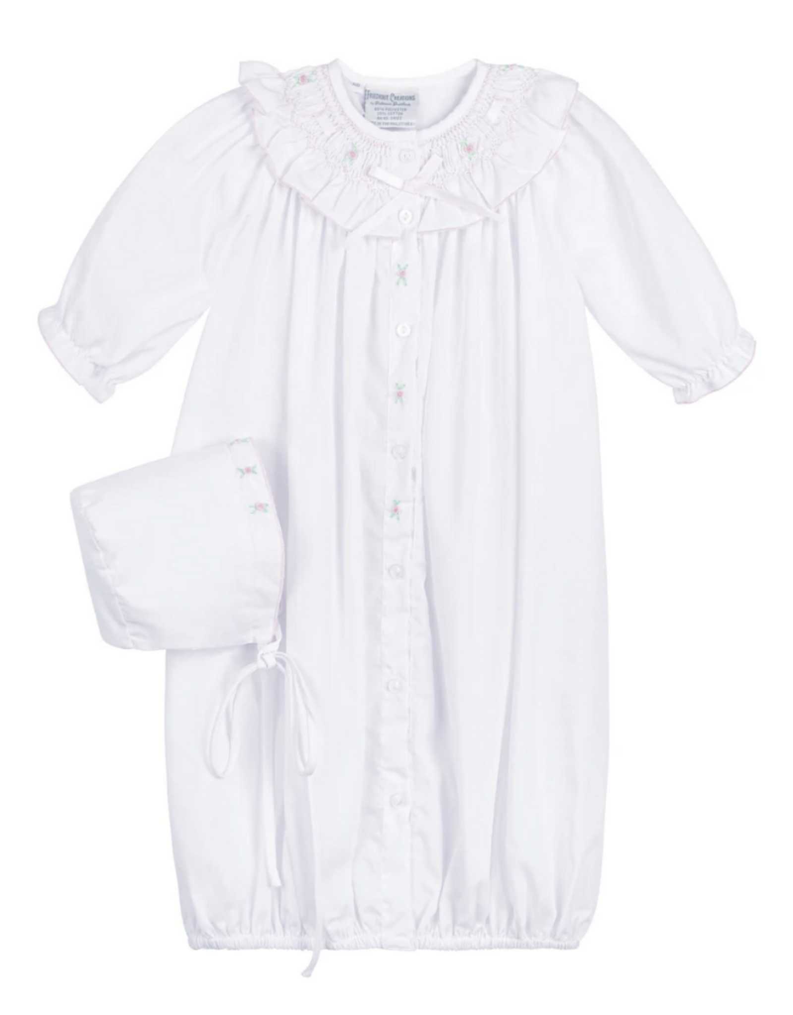 Feltman Brothers NB1185 Ribbon Ruffle Smocked Gown White/Pink