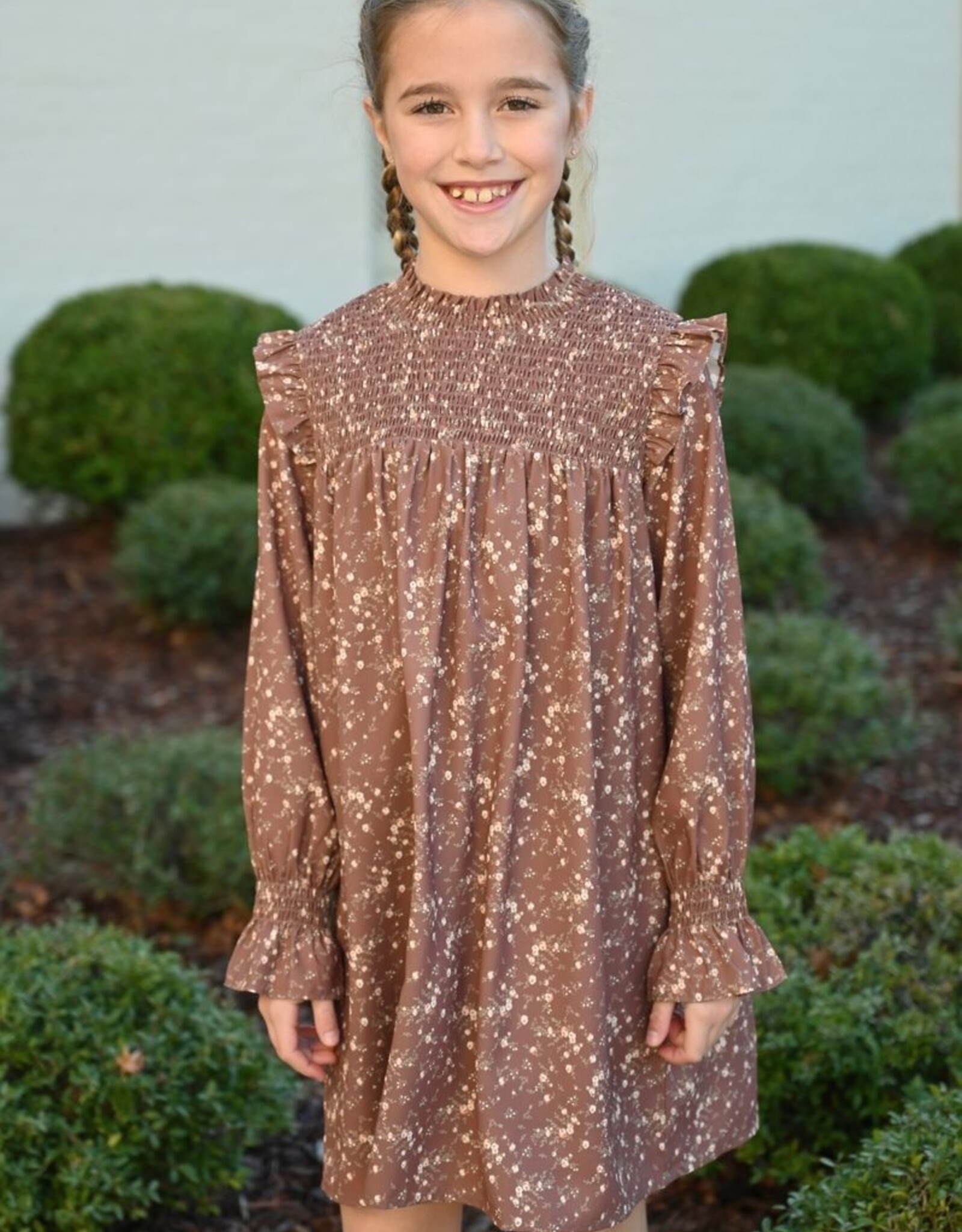 Pleat Lottie Dress Brown Sugar Blooms