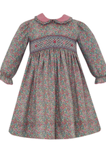 Anavini 355DL Giselle  Green/Pink LS Floral Smocked Dress