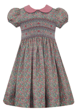 Anavini 355D Giselle  Green/Pink Floral Smocked Dress