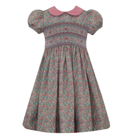 Anavini Giselle  Green/Pink Floral Smocked Dress