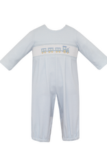 Petit Bebe 434I2 Blue Check Train Smocked Bubble