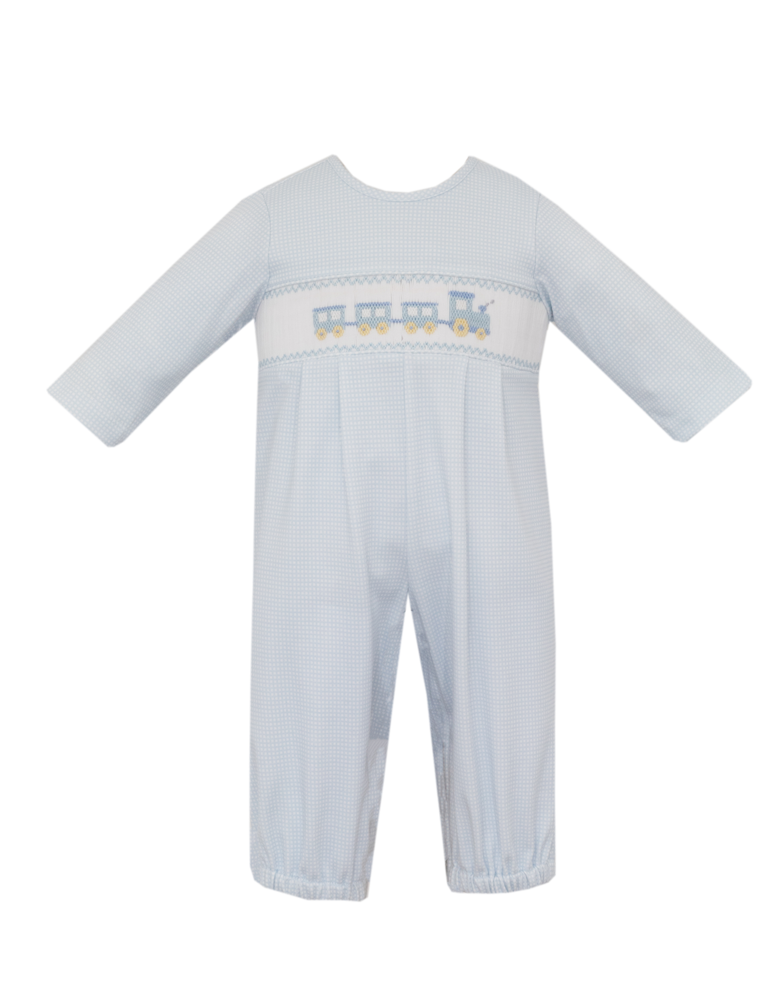 Petit Bebe 434I2 Blue Check Train Smocked Bubble