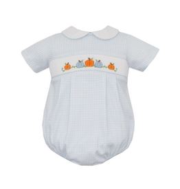 Petit Bebe Blue Gingham Knit Pumpkin Smocked BOY Bubble
