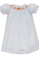 Petit Bebe 430A Blue Gingham Knit Pumpkin Smocked Dress