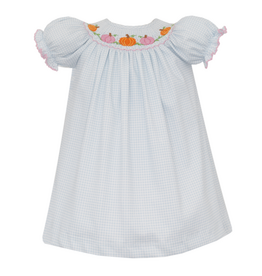 Petit Bebe Blue Gingham Knit Pumpkin Smocked Dress