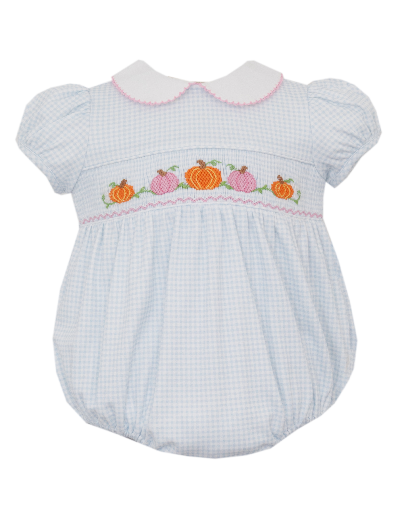 Petit Bebe 430F Blue Gingham Knit Pumpkin Smocked GIRL Bubble