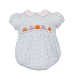 Petit Bebe Blue Gingham Knit Pumpkin Smocked GIRL Bubble